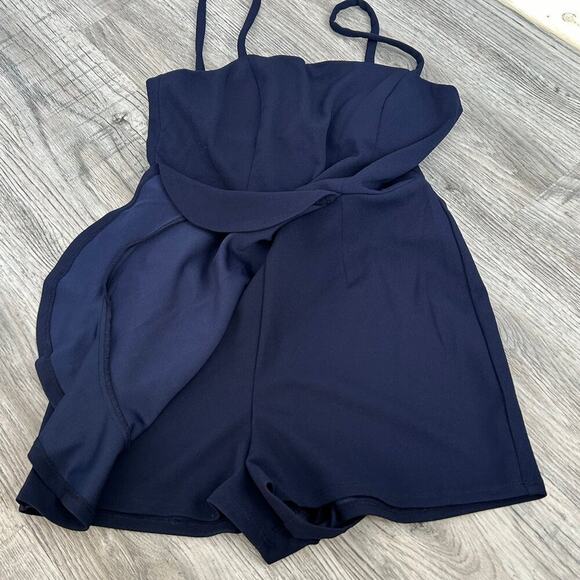 Crystal Doll Navy Ruffle Wrap Romper Spaghetti Strap Zip Back Size M Medium - Picture 4 of 12